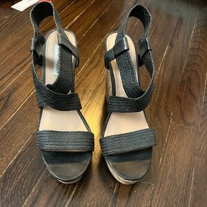 Steve Madden Black Woven Wedges
